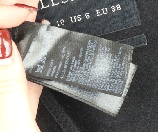 AllSaints Womens Black Wool Blend Leather Sleeve Coatigan Size 10