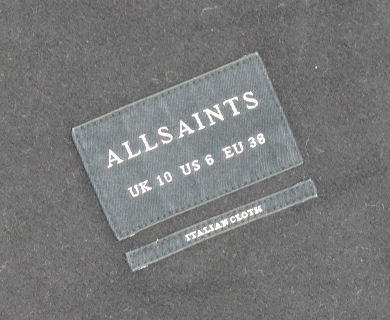 AllSaints Womens Black Wool Blend Leather Sleeve Coatigan Size 10