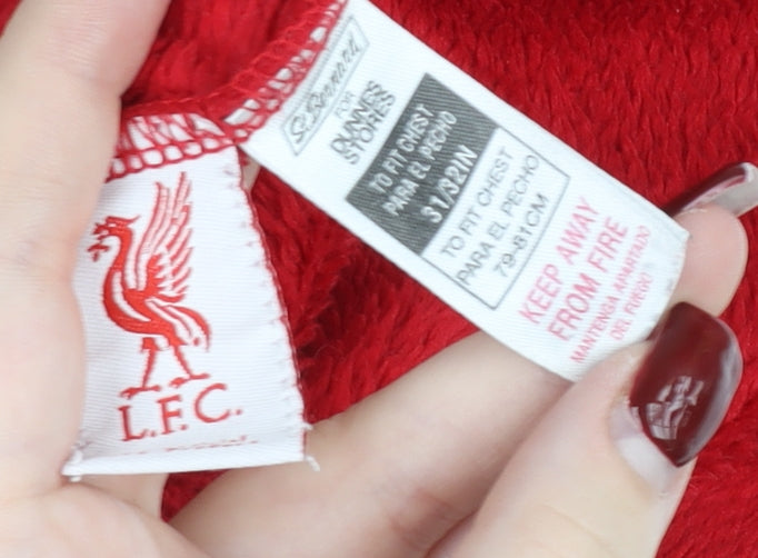 Brand and care label for Liverpool FC boys’ red hooded wrap robe 10-11 years fleece football fanwear