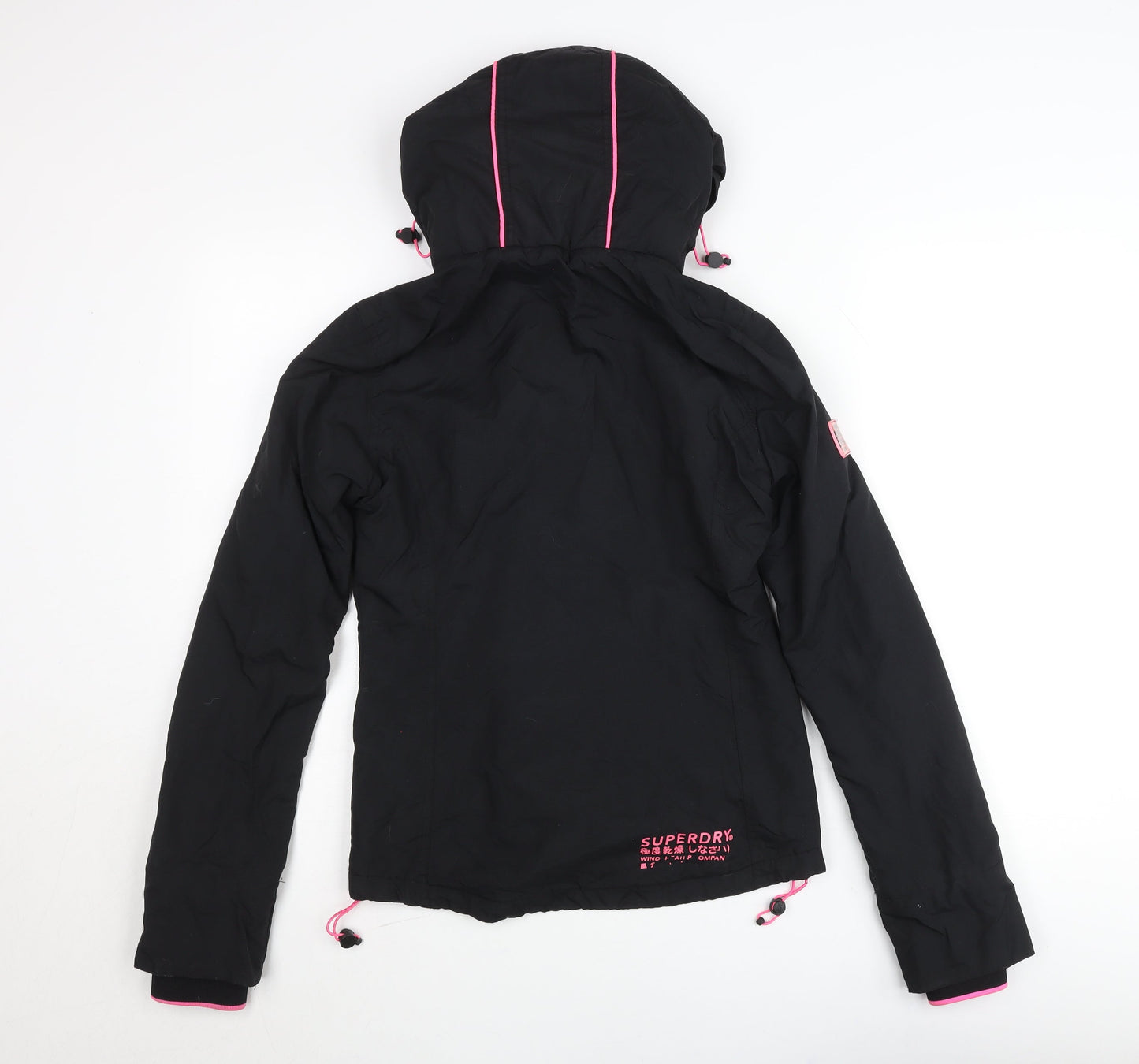Superdry Womens Black Windcheater Jacket Size 6 Hooded Sports Casual