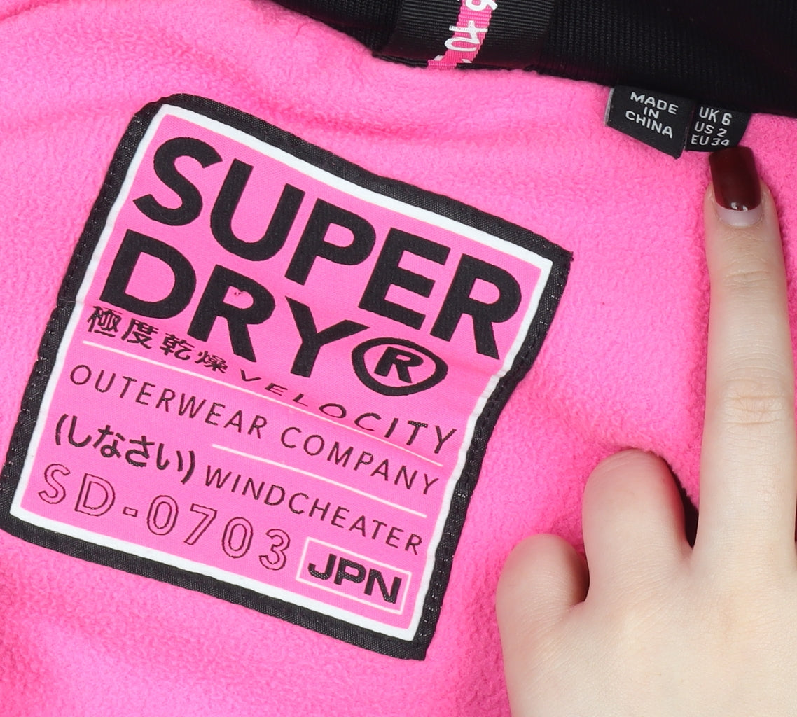 Superdry Womens Black Windcheater Jacket Size 6 Hooded Sports Casual
