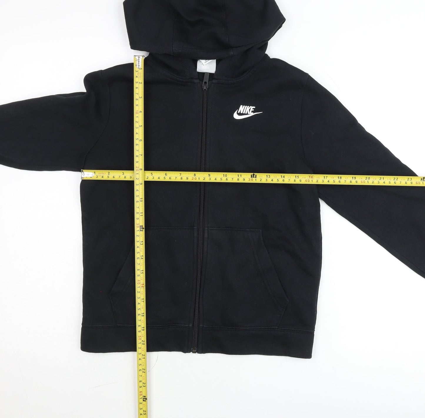 Nike Boys Black Full Zip Hooded Jacket 11-12 Years Cotton Blend