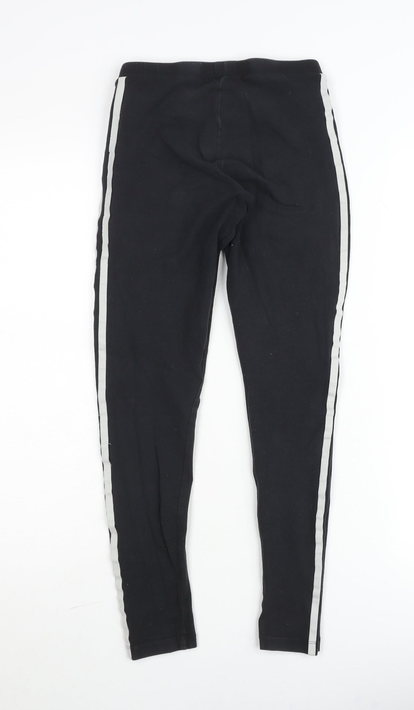 Adidas Girls Black Ankle Leggings Size 8Y Side Stripe Cotton Stretch