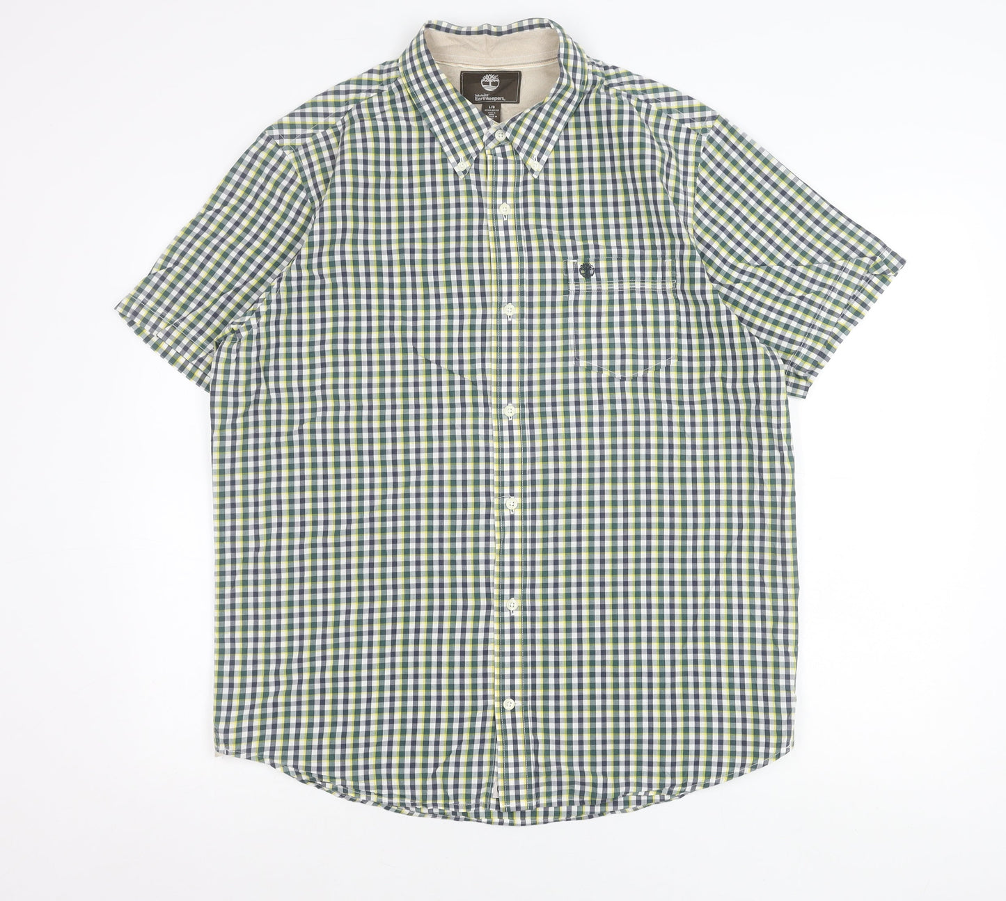 Timberland Mens Green Checked Short Sleeve Regular Fit Shirt L