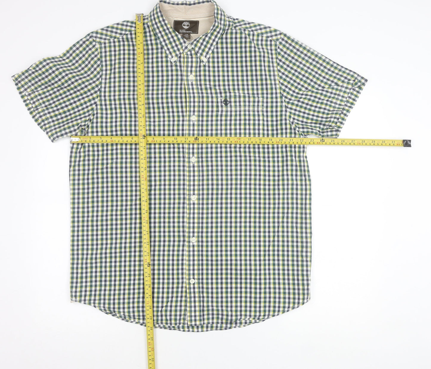 Timberland Mens Green Checked Short Sleeve Regular Fit Shirt L