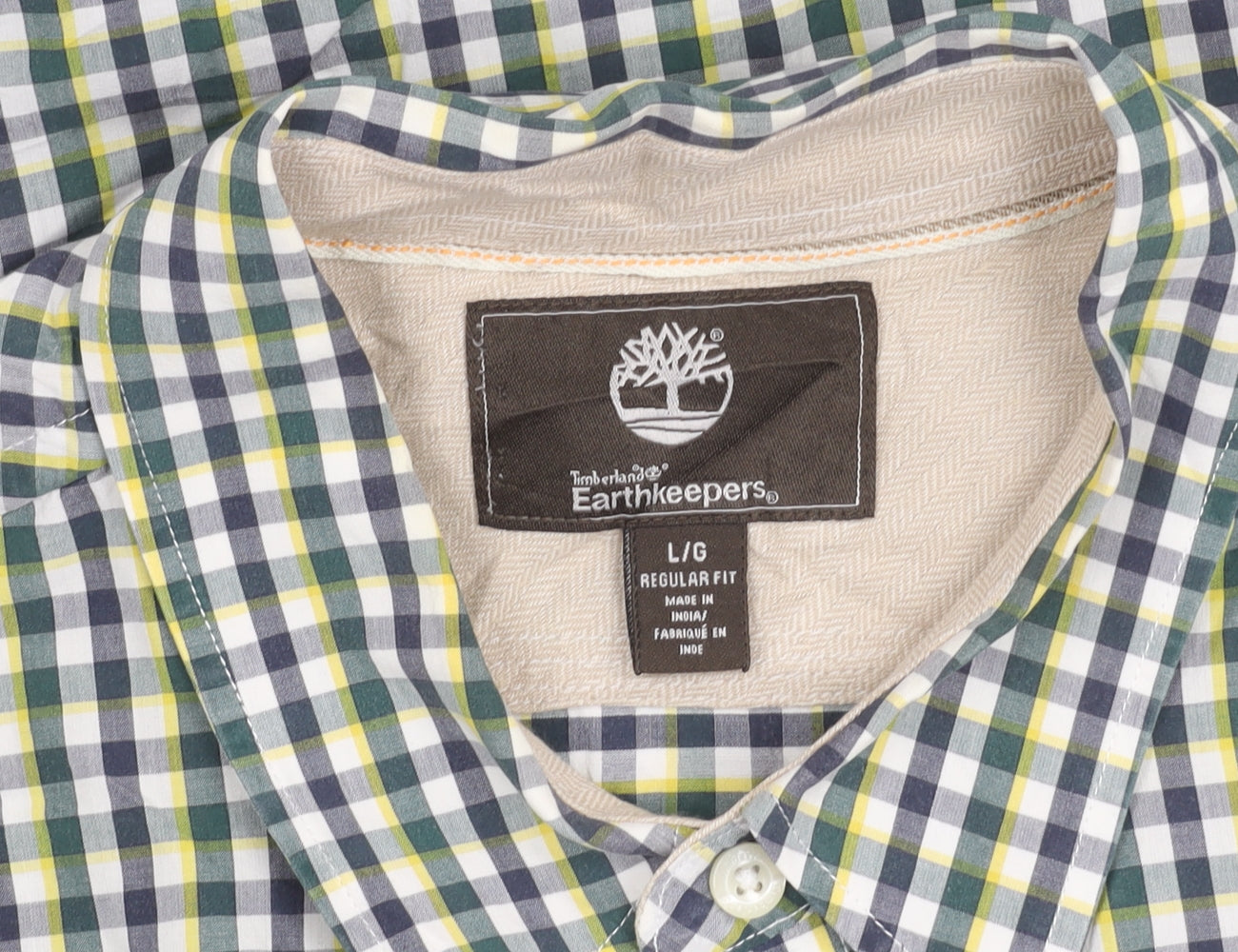 Timberland Mens Green Checked Short Sleeve Regular Fit Shirt L