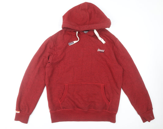Superdry Mens Red Pullover Hoodie XL Fleece Logo Pocket Casual