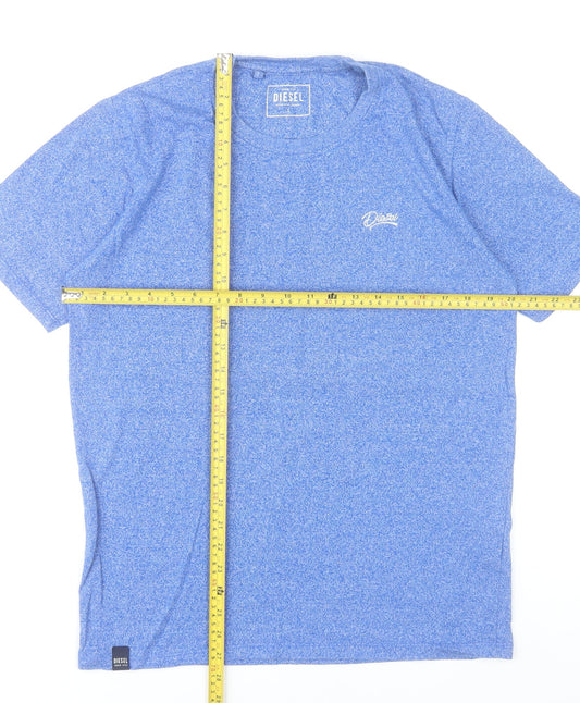 Diesel Men Blue L Regular Fit Crew Neck Cotton Blend T-Shirt