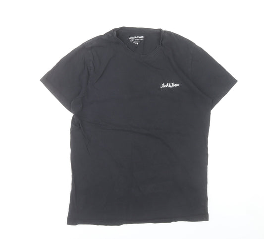 Mens UK Size S JACK & JONES Black Cotton T-Shirt
