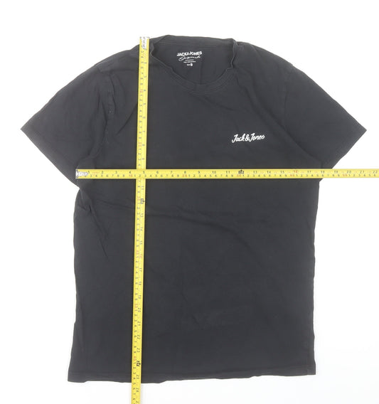 Mens UK Size S JACK & JONES Black Cotton T-Shirt