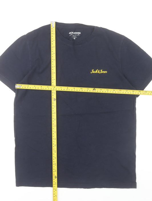 Jack & Jones Men's Blue Small Crew Neck Cotton T-Shirt