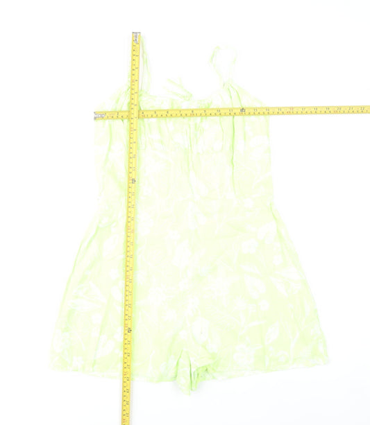Bershka Womens Green Floral Linen Blend Sleeveless Playsuit Size 10