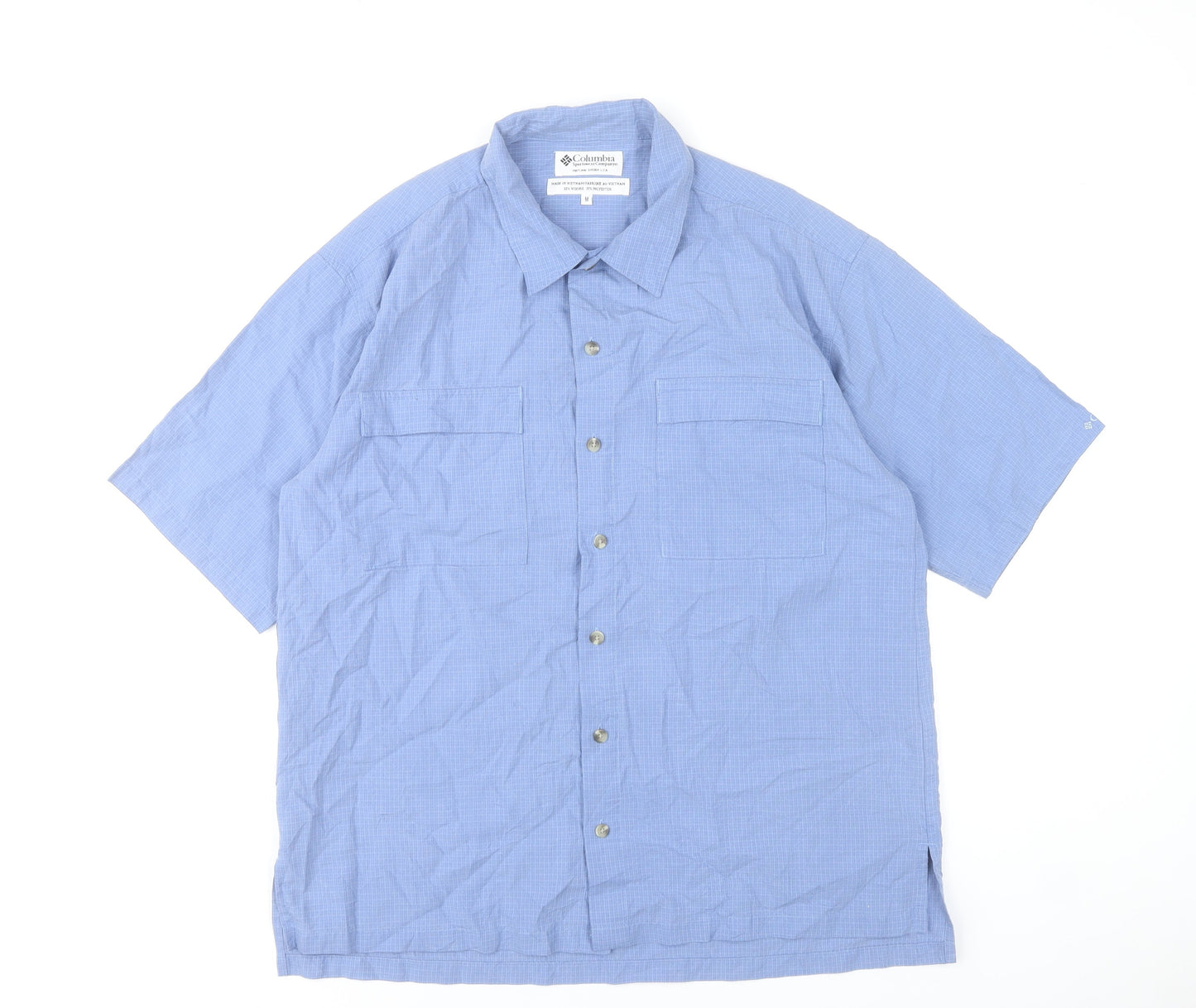 Columbia Men’s Blue Short Sleeve Button-Up Shirt Size M Casual Summer