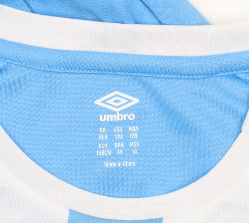 Umbro Boys Blue Striped Football Jersey T-Shirt 14 Years