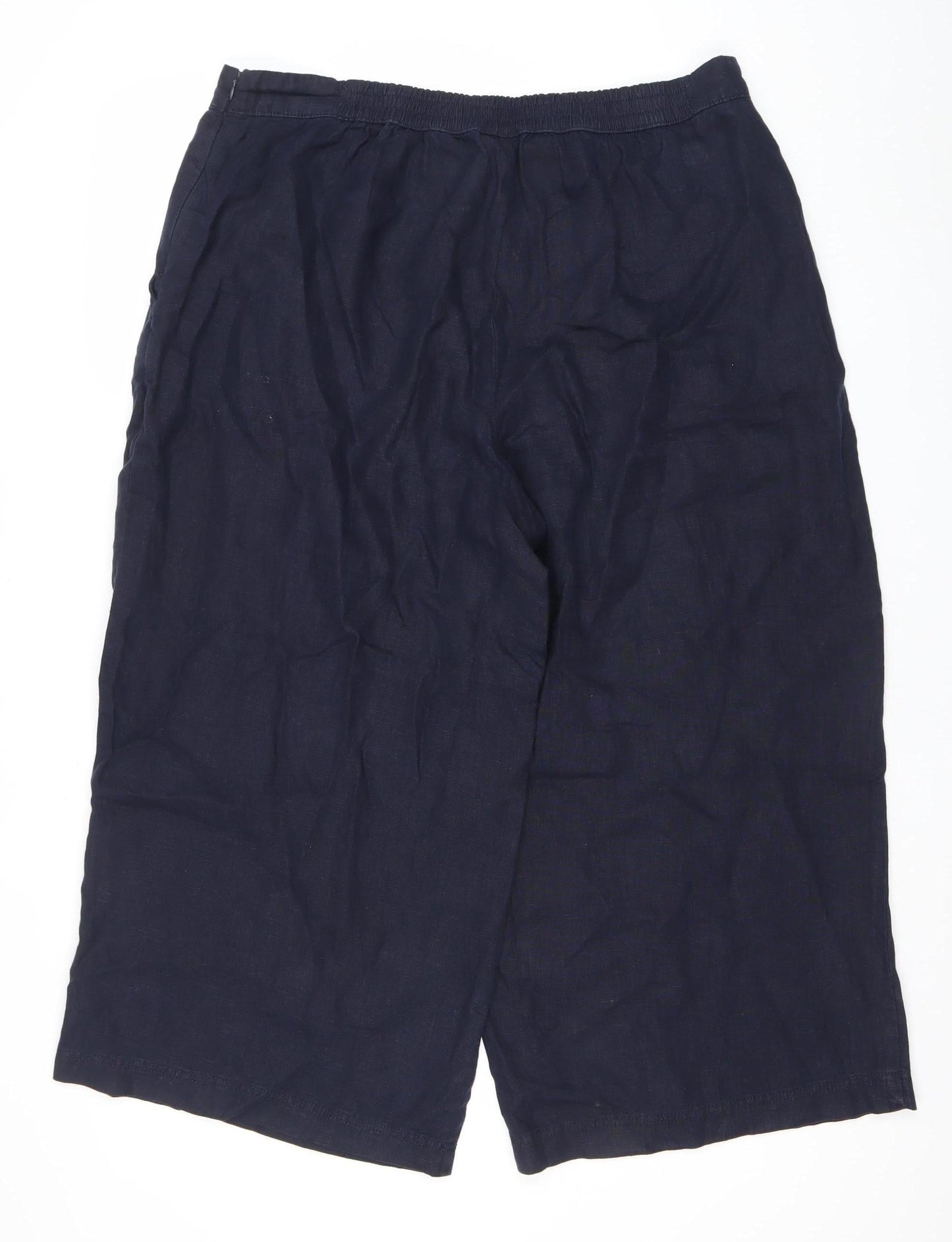 Seasalt Cornwall Womens Navy Linen Wide Leg Cropped Trousers Size 16