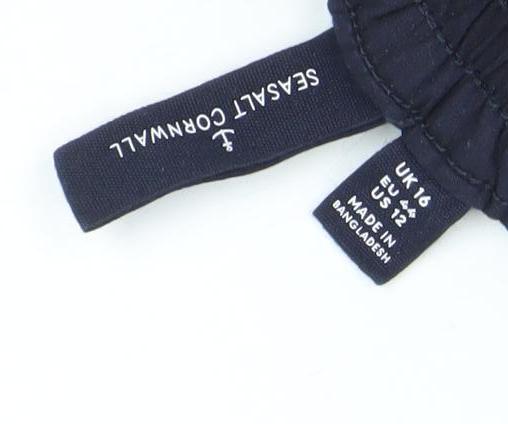Seasalt Cornwall Womens Navy Linen Wide Leg Cropped Trousers Size 16