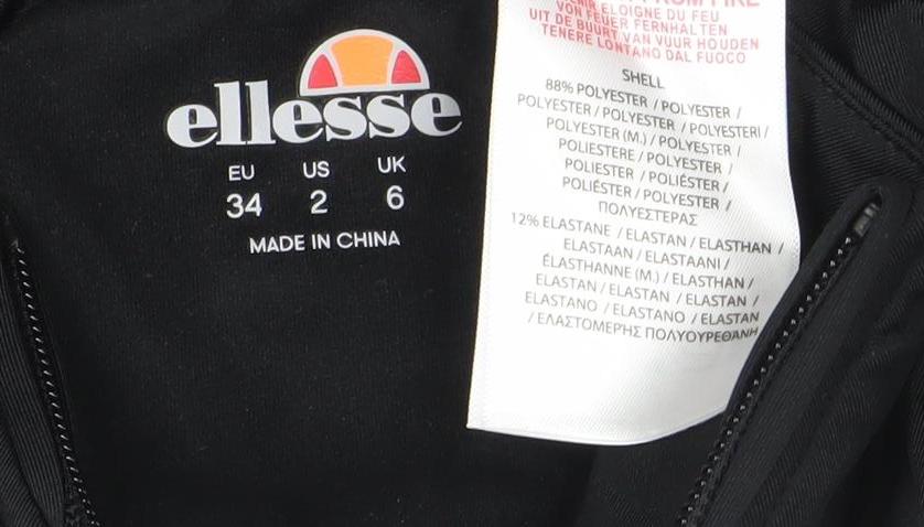 Ellesse Womens Black Size 6 Long Sleeve 1/4 Zip Activewear Top
