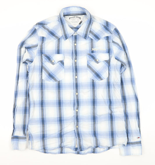Tommy Hilfiger Mens Blue Plaid XL Long Sleeve Cotton Shirt