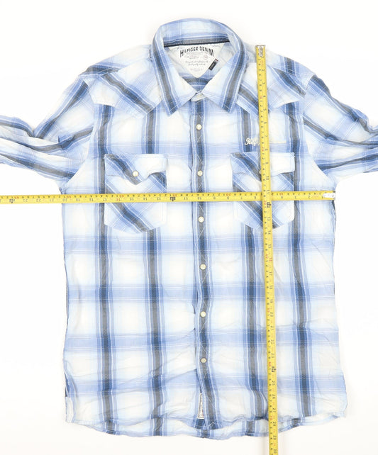 Tommy Hilfiger Mens Blue Plaid XL Long Sleeve Cotton Shirt