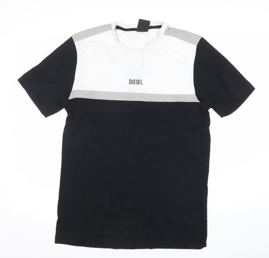 Diesel Mens Medium Black White Grey Colourblock Cotton T-Shirt