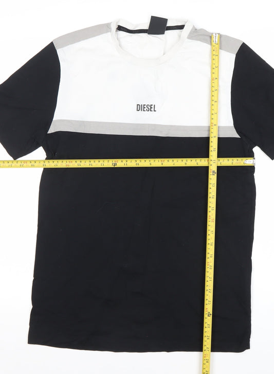 Diesel Mens Medium Black White Grey Colourblock Cotton T-Shirt