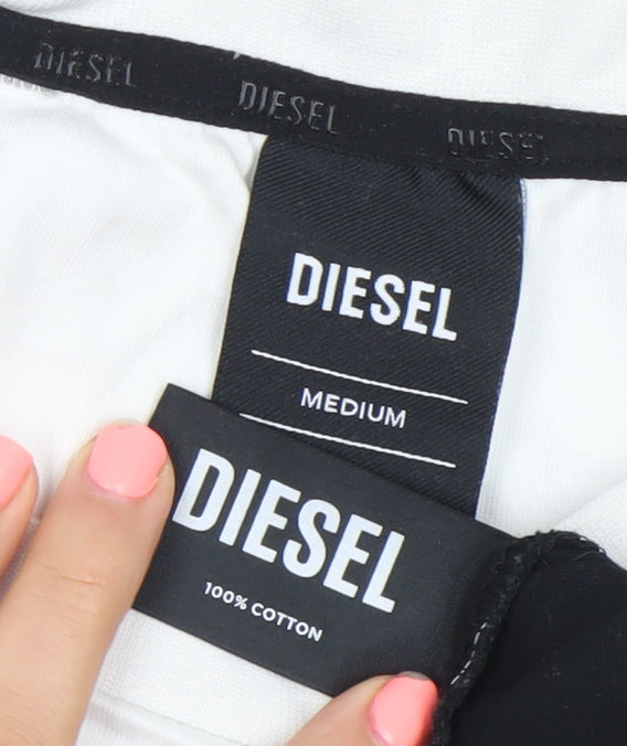 Diesel Mens Medium Black White Grey Colourblock Cotton T-Shirt