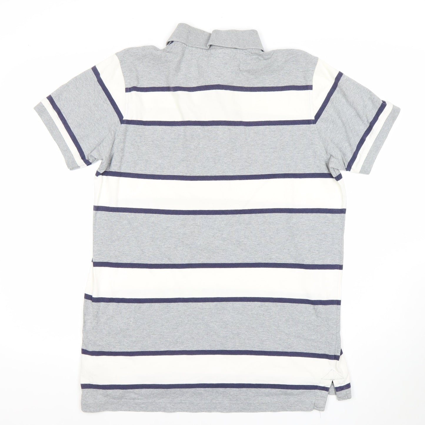 Tommy Hilfiger Men’s Grey Striped Polo Shirt XL Cotton Short Sleeve