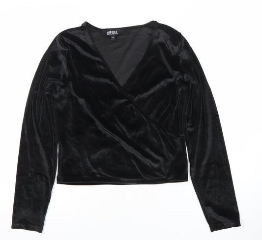 Diesel Womens Black Wrap Velvet Long Sleeve Blouse Size M