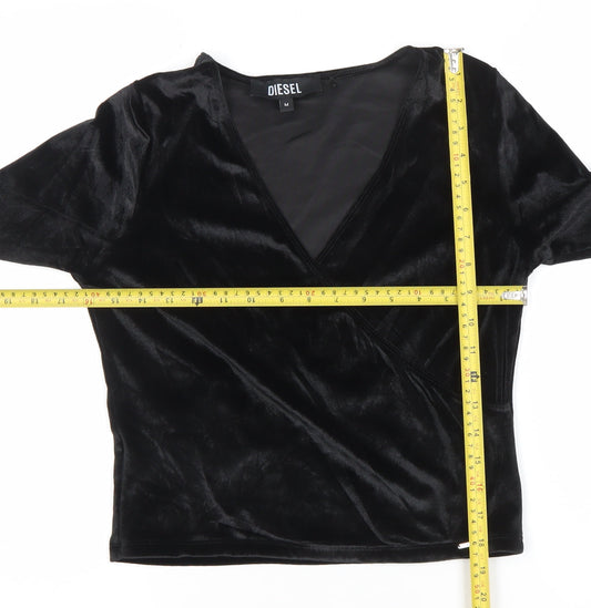 Diesel Womens Black Wrap Velvet Long Sleeve Blouse Size M