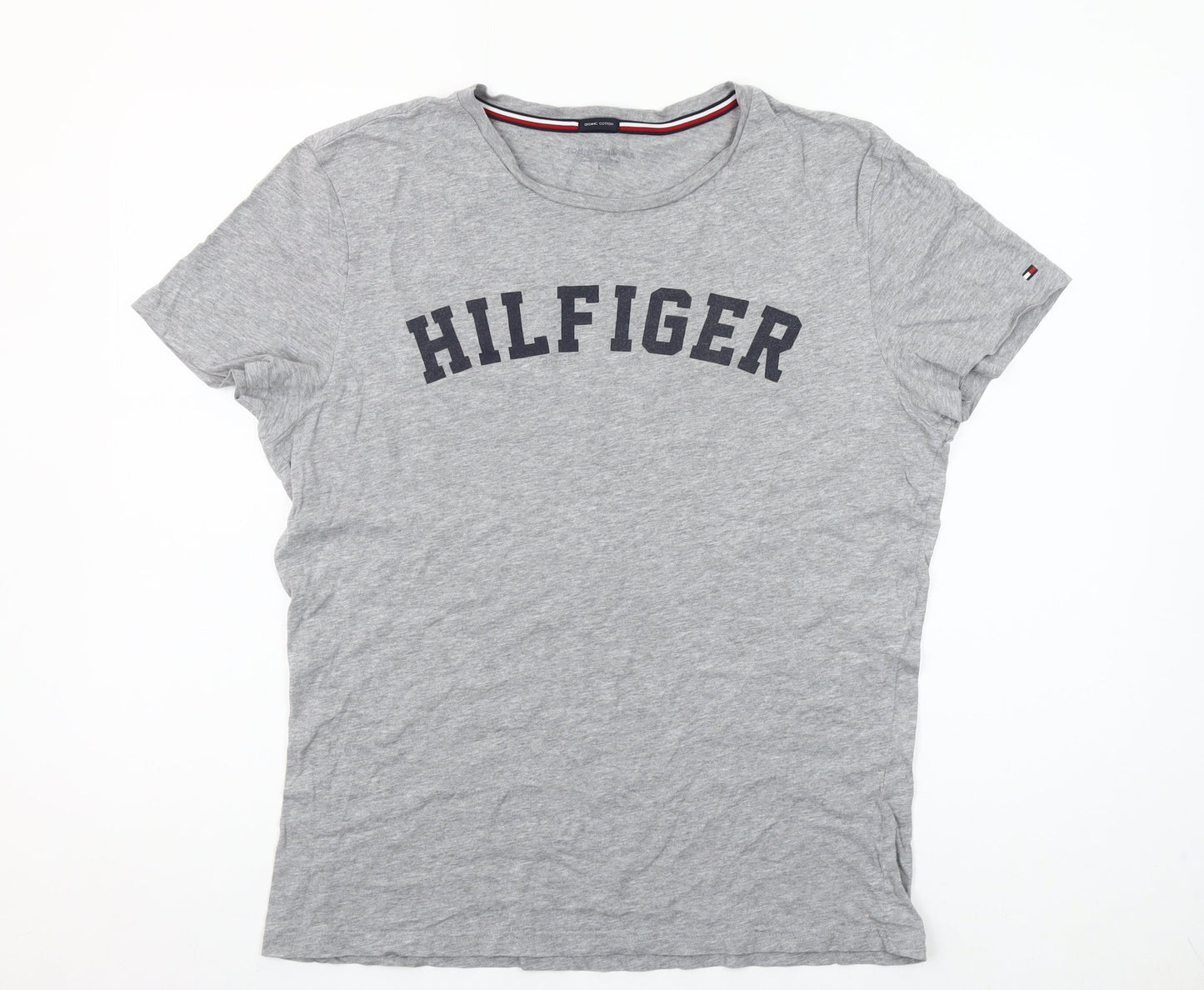 Tommy Hilfiger Womens Grey Cotton Logo T-Shirt Size L Casual