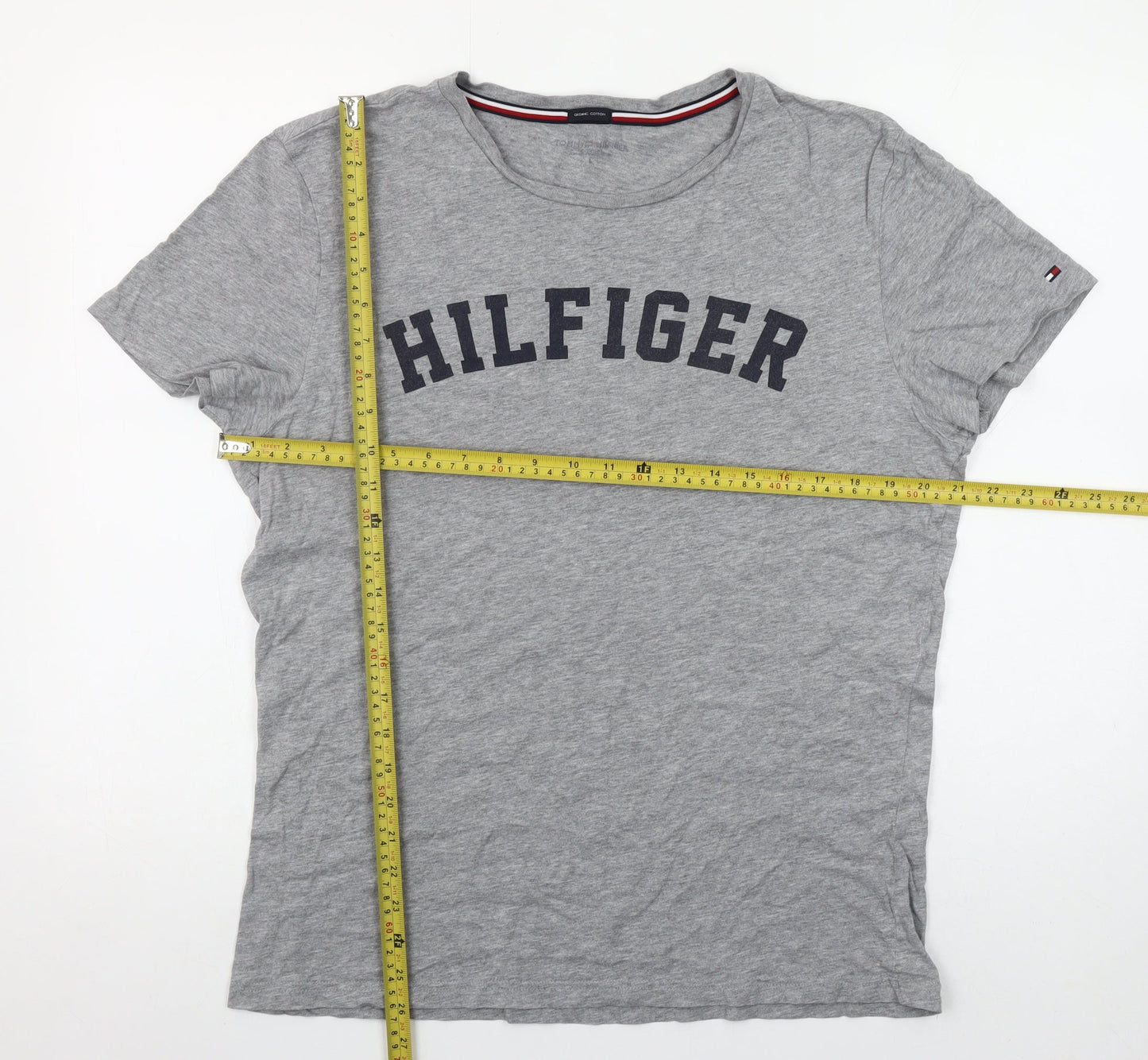 Tommy Hilfiger Womens Grey Cotton Logo T-Shirt Size L Casual