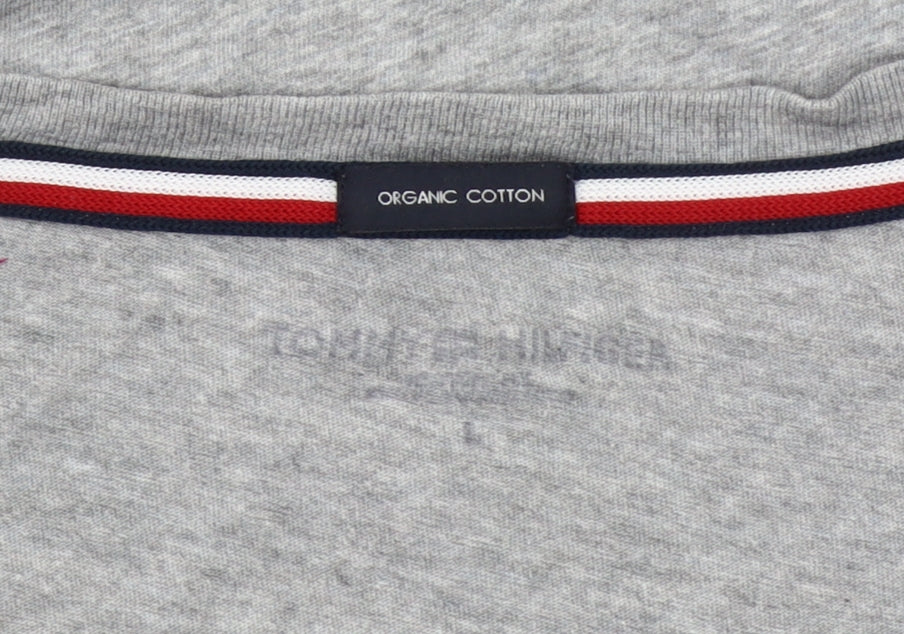 Tommy Hilfiger Womens Grey Cotton Logo T-Shirt Size L Casual