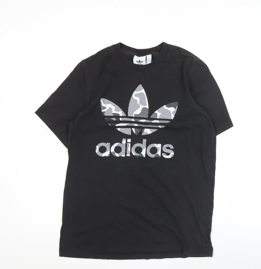 Adidas Mens Black Small Sports Logo Graphic Print Cotton T-Shirt