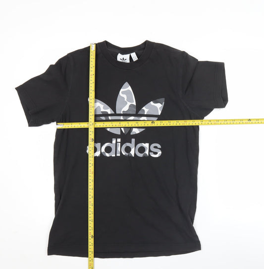 Adidas Mens Black Small Sports Logo Graphic Print Cotton T-Shirt