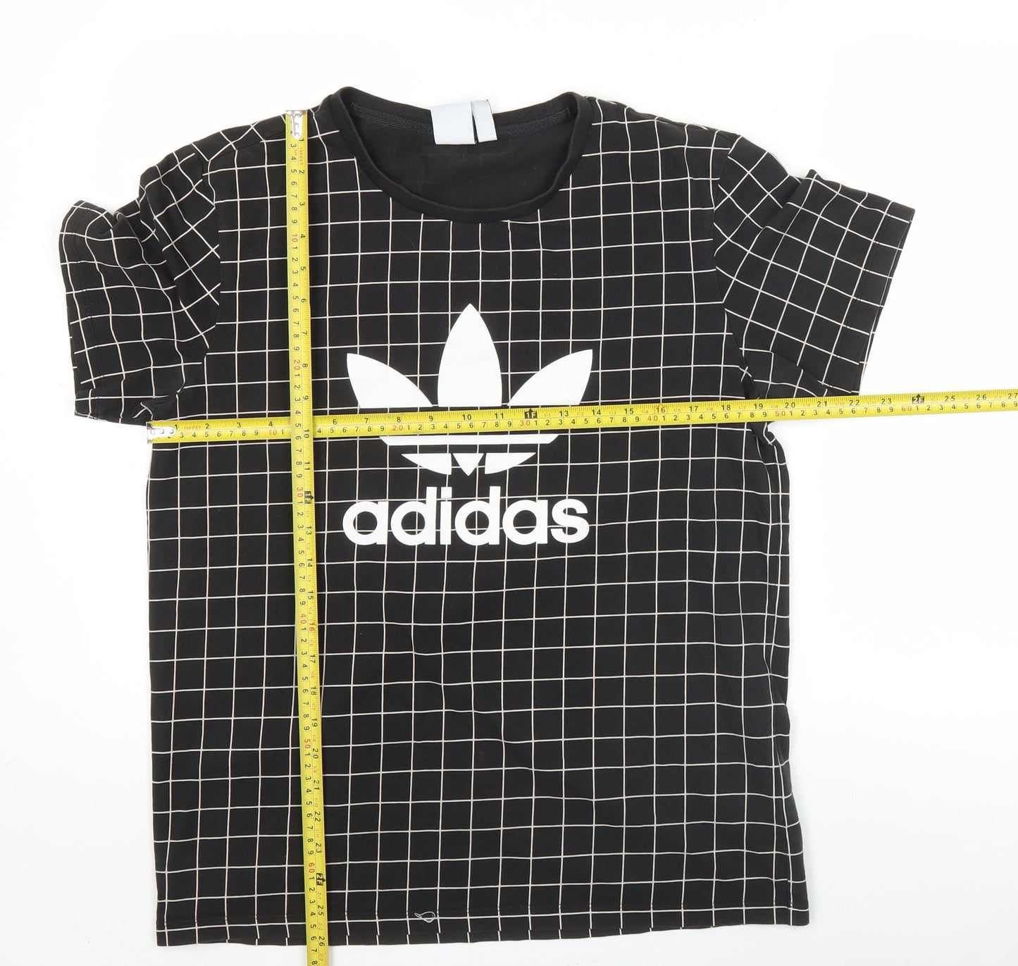 Adidas Men's Black Small Check Logo Graphic Cotton T-Shirt