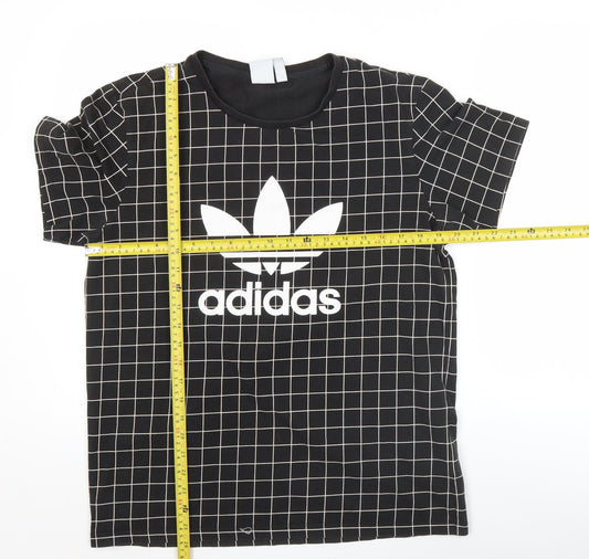 Adidas Men's Black Small Check Logo Graphic Cotton T-Shirt