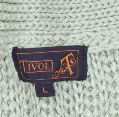 Tivoli Womens Green L Chunky Knit V-Neck Pullover Jumper