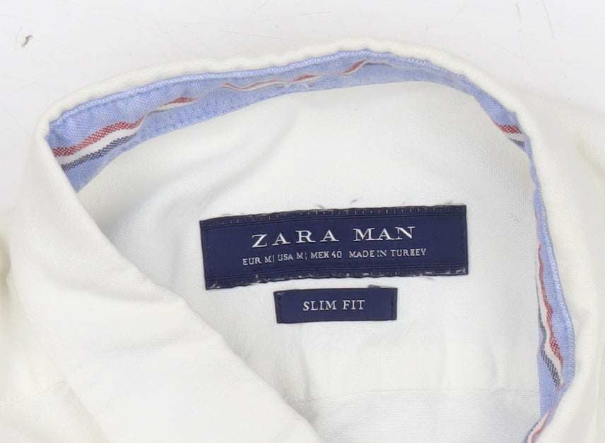 Zara Man Mens White Slim Fit Button-Down Shirt M Long Sleeve
