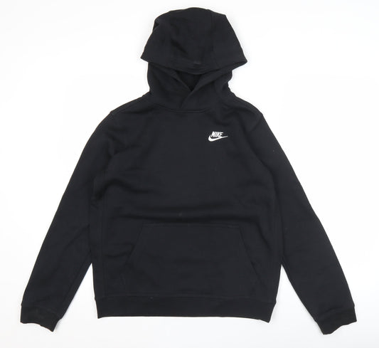 Nike Boys Black XL Pullover Hoodie with Logo, Cotton Blend