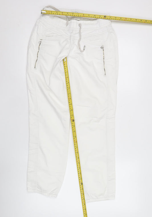 Red Button Womens White Jogger Trousers Size 14 Elastic Waist