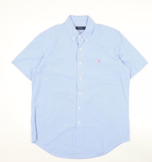 Ralph Lauren Men's Blue Checked Short Sleeve Button-Up Shirt L