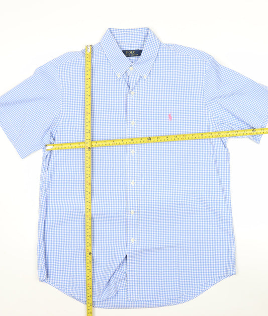 Ralph Lauren Men's Blue Checked Short Sleeve Button-Up Shirt L