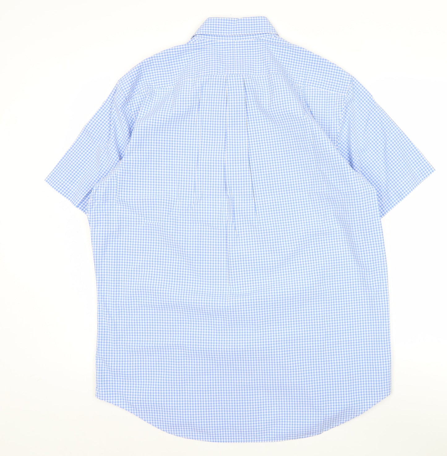 Ralph Lauren Men's Blue Checked Short Sleeve Button-Up Shirt L