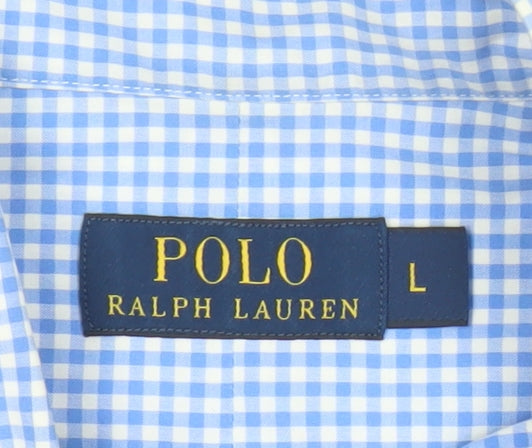 Ralph Lauren Men's Blue Checked Short Sleeve Button-Up Shirt L
