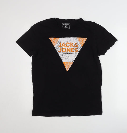 Jack & Jones Mens Black Graphic Print Crew Neck T-Shirt Size M