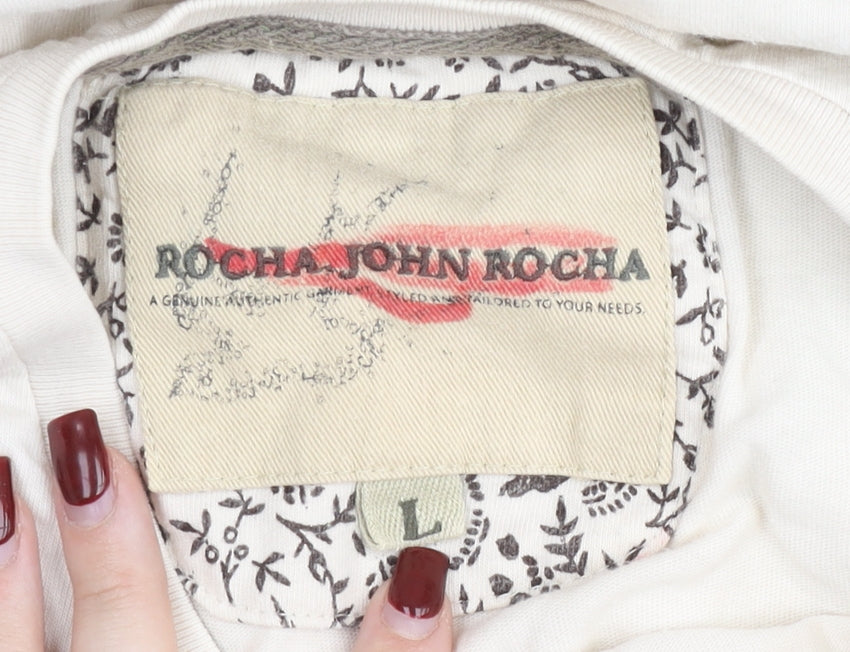 Rocha John Rocha Womens Ivory Cotton Graphic T-Shirt L