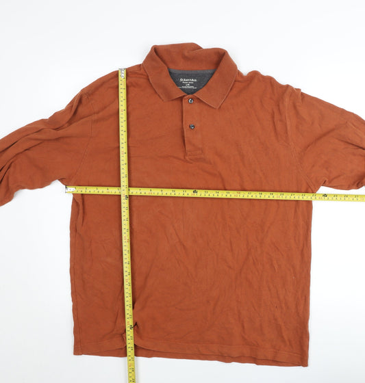 St. John's Bay Men's Brown Long Sleeve Cotton Polo Shirt Size L