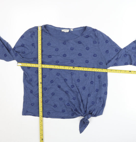Fat Face Women’s Blue Floral Tie Hem Long Sleeve Cropped T-Shirt Size 10