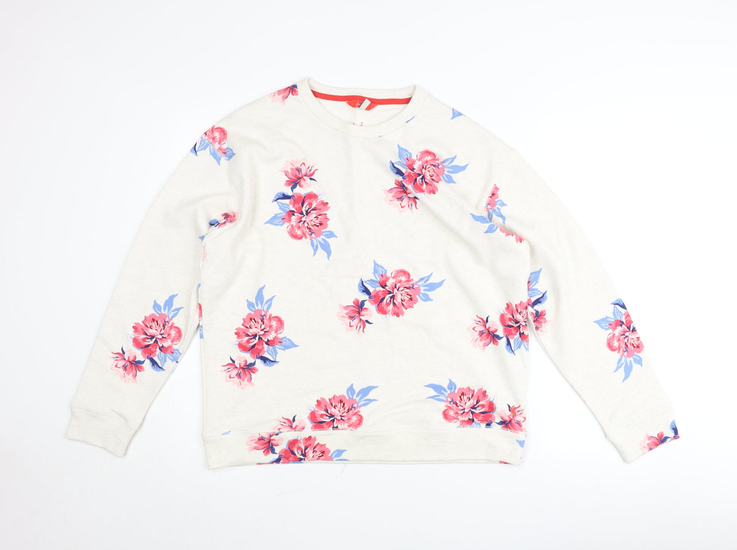 Joules Women's Ivory Floral Pullover Jumper UK 16 Crew Neck Cotton Blend