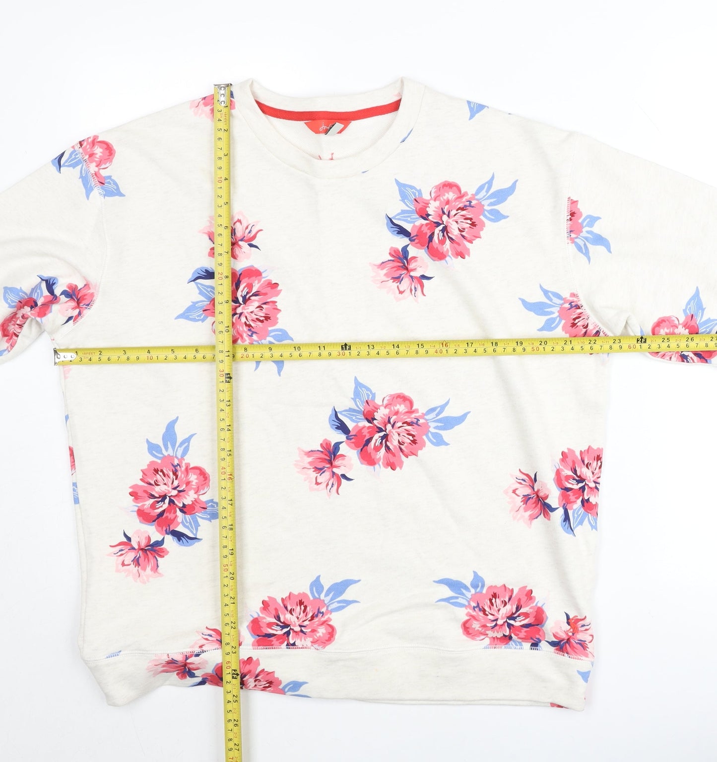 Joules Women's Ivory Floral Pullover Jumper UK 16 Crew Neck Cotton Blend
